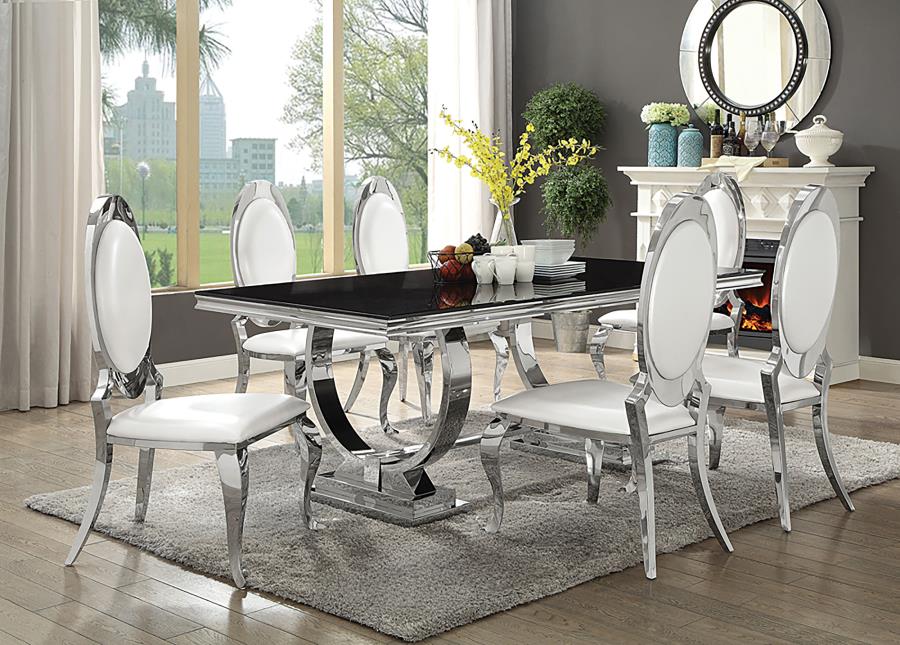Estela 7-piece Rectangular Dining Set Creamy White and Chrome
