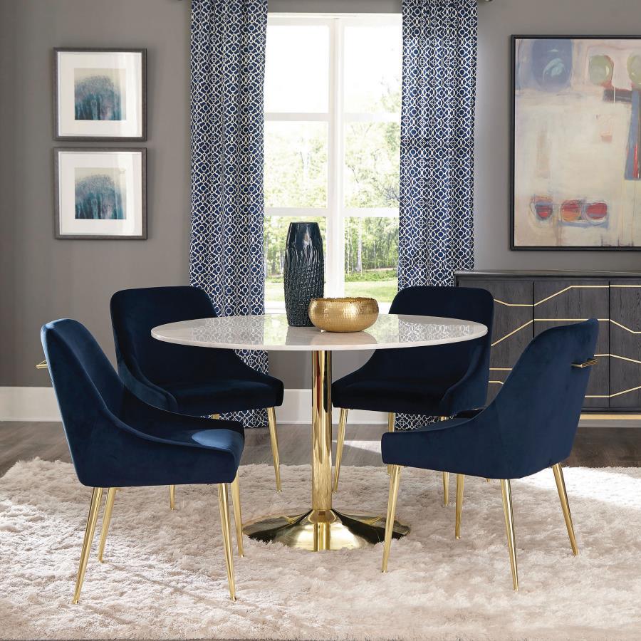 Amy Round Marble Top Dining Table White and Gold