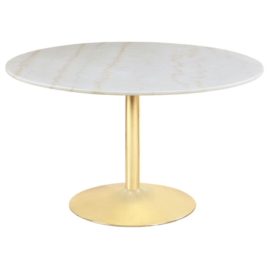 Amy Round Marble Top Dining Table White and Gold