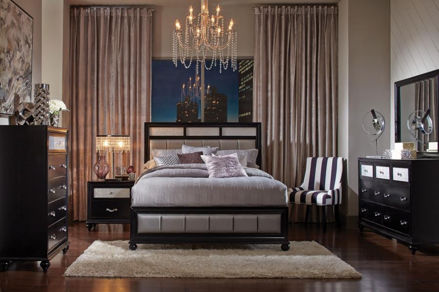 Zini 5-Piece Bedroom Set with Upholstered Headboard Black