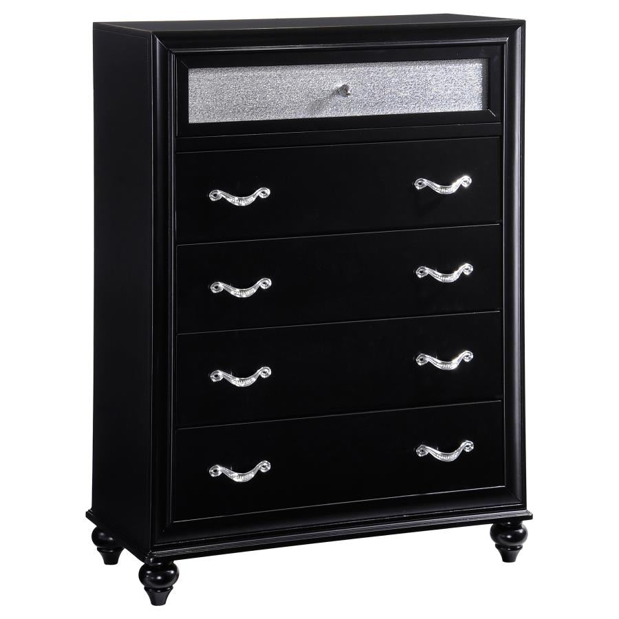 Zini 5-Piece Bedroom Set with Upholstered Headboard Black