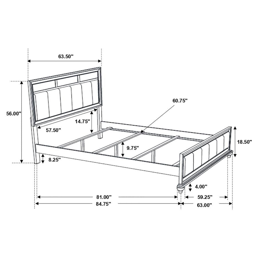 Zini 5-Piece Bedroom Set with Upholstered Headboard Black