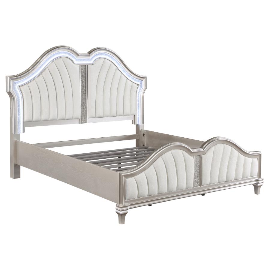 Eva 5-piece Upholstered Platform Queen Bedroom Set Ivory and Silver Oak