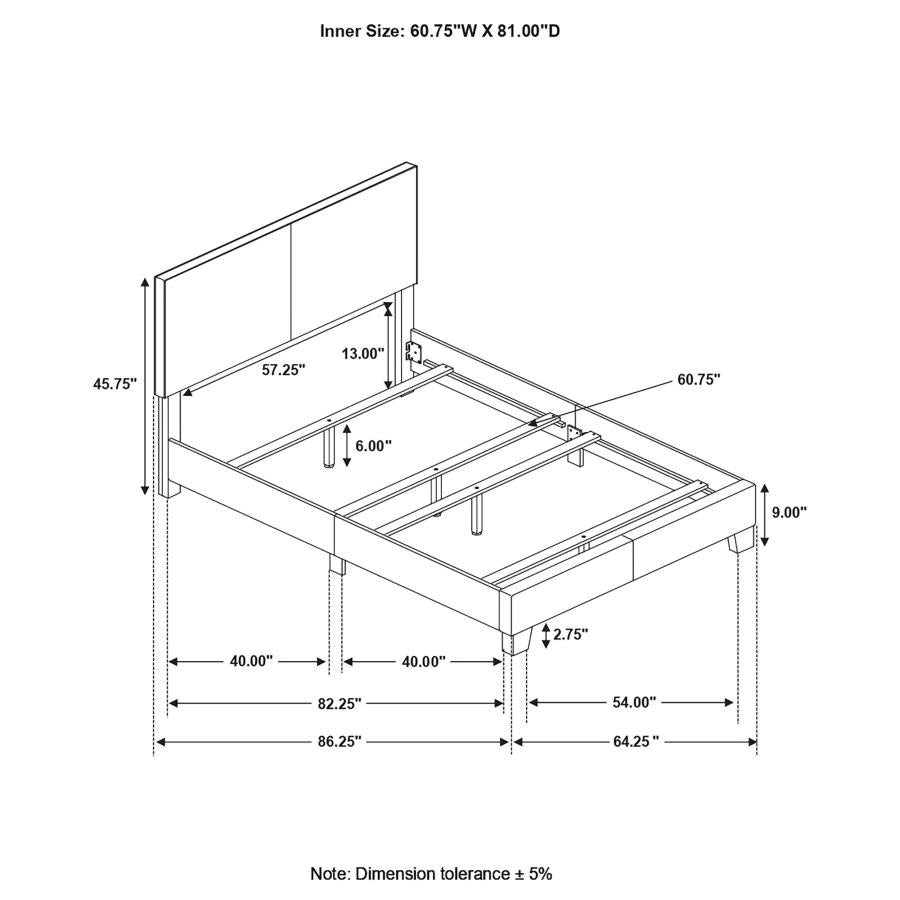 Dina Upholstered Queen Bed Grey