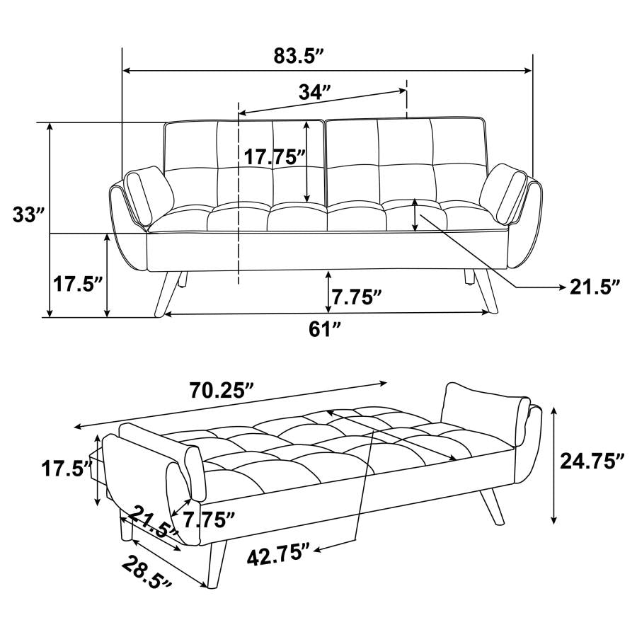 Claudia Upholstered Buscuit Tufted Covertible Sofa Bed Grey
