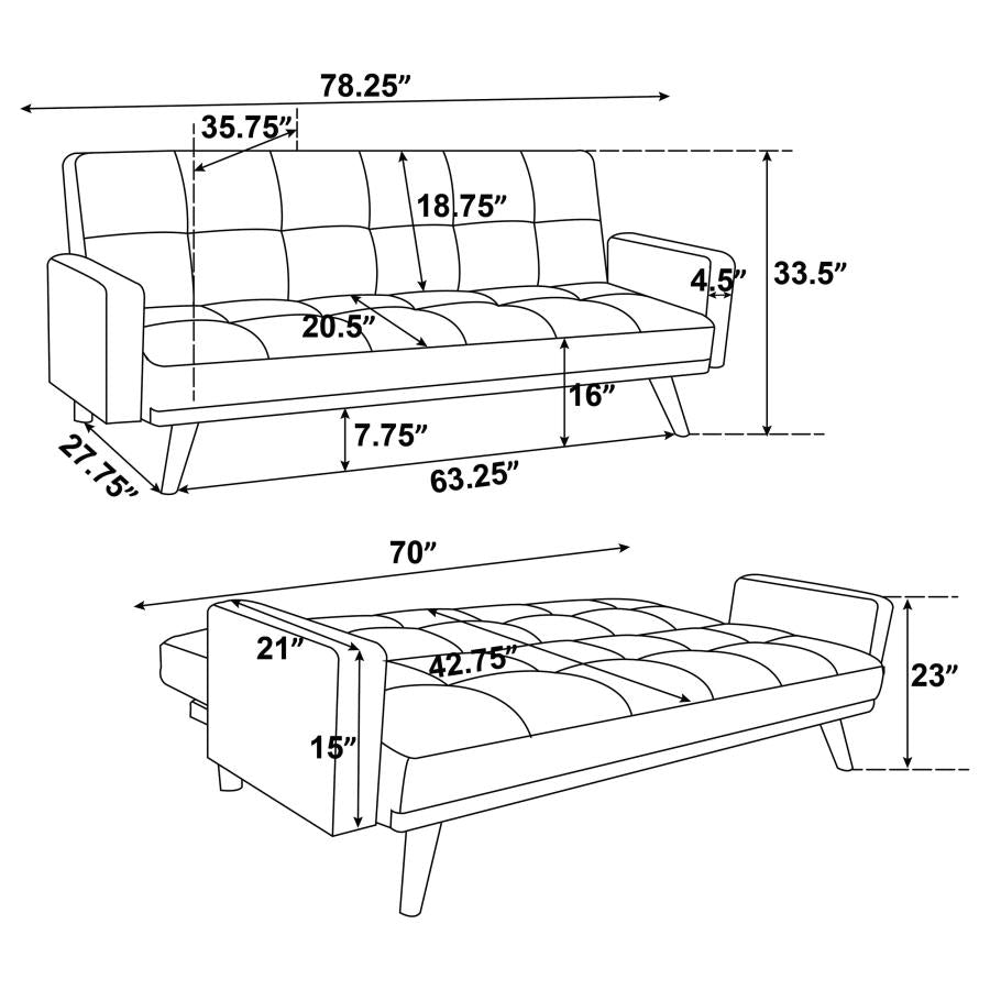 Kelly Upholstered Track Arms Covertible Sofa Beds