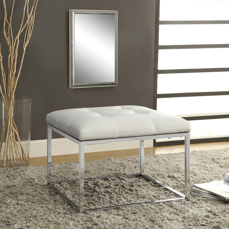 Wason Upholstered Tufted Ottoman White and Chrome