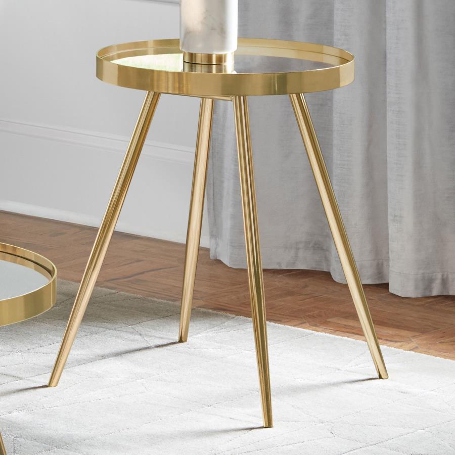 Kelly Round Mirror Top End Table Gold
