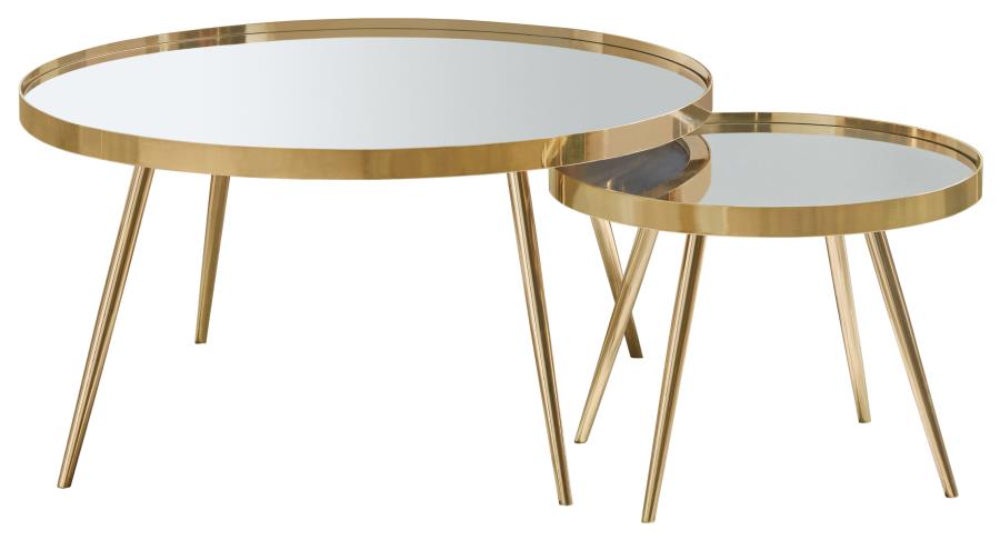 Kelly 2-piece Mirror Top Nesting Coffee Table Mirror and Gold