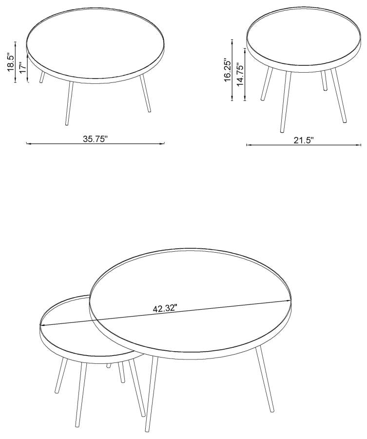 Kelly 2-piece Mirror Top Nesting Coffee Table Mirror and Gold
