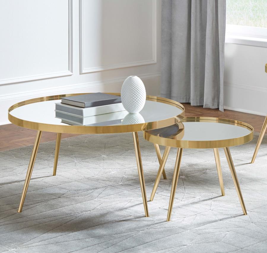 Kelly 2-piece Mirror Top Nesting Coffee Table Mirror and Gold