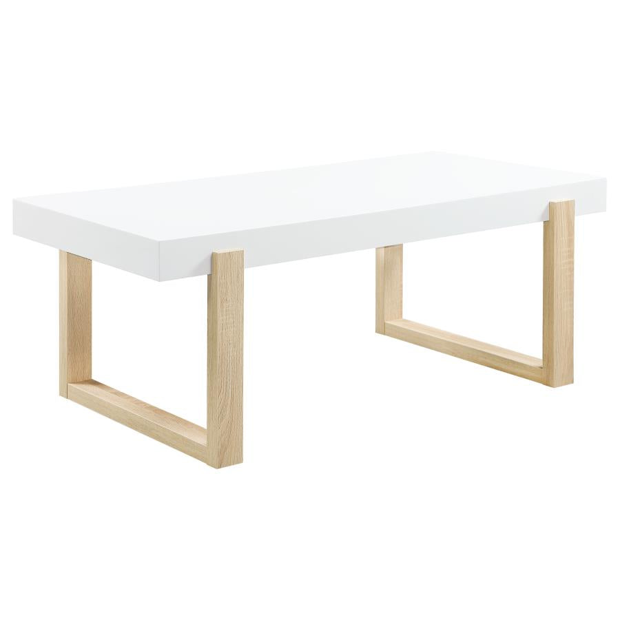 Nancy Rectangular Coffee Table with Sled Base White High Gloss and Natural
