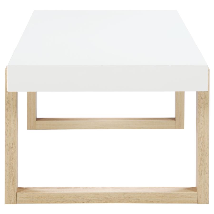 Nancy Rectangular Coffee Table with Sled Base White High Gloss and Natural