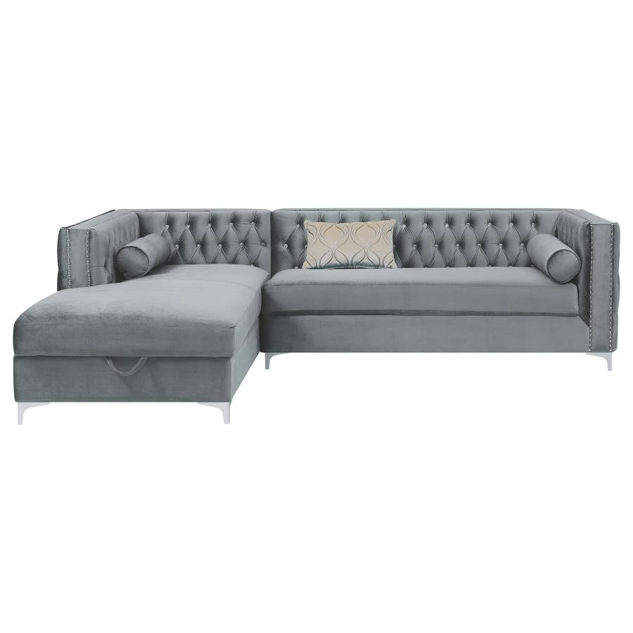 Bella Button-tufted Upholstered Sectional Silver