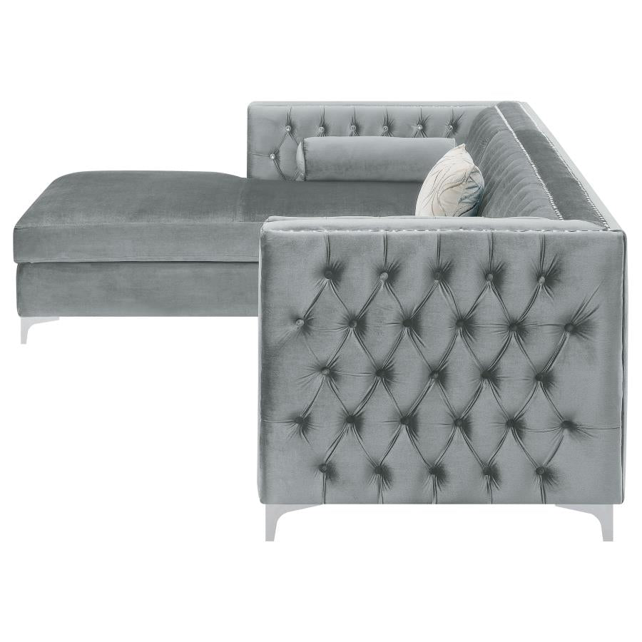 Bella Button-tufted Upholstered Sectional Silver