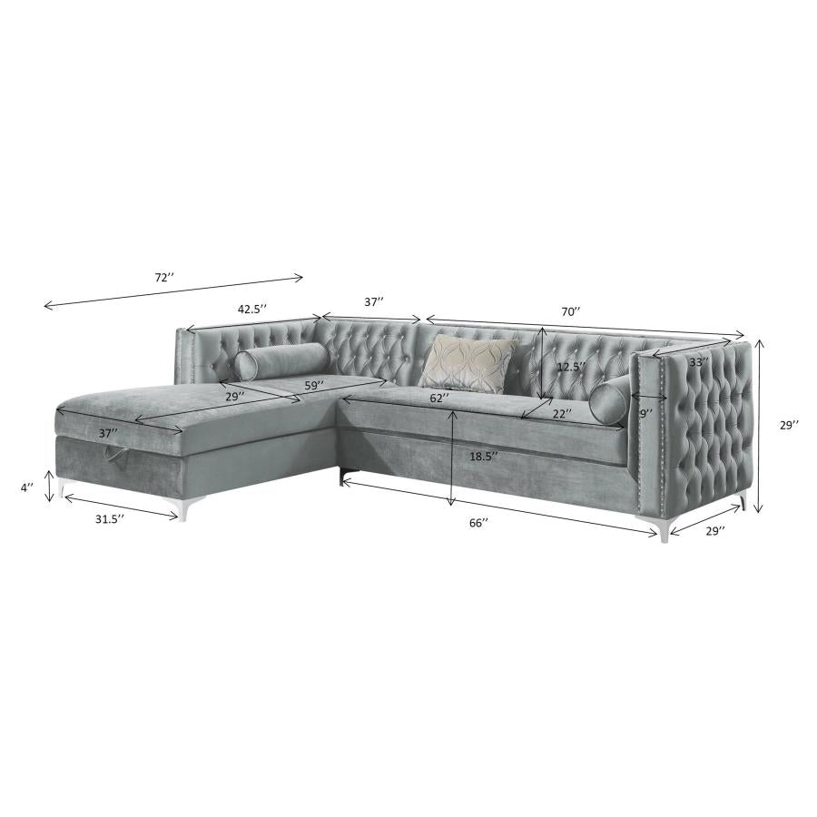 Bella Button-tufted Upholstered Sectional Silver