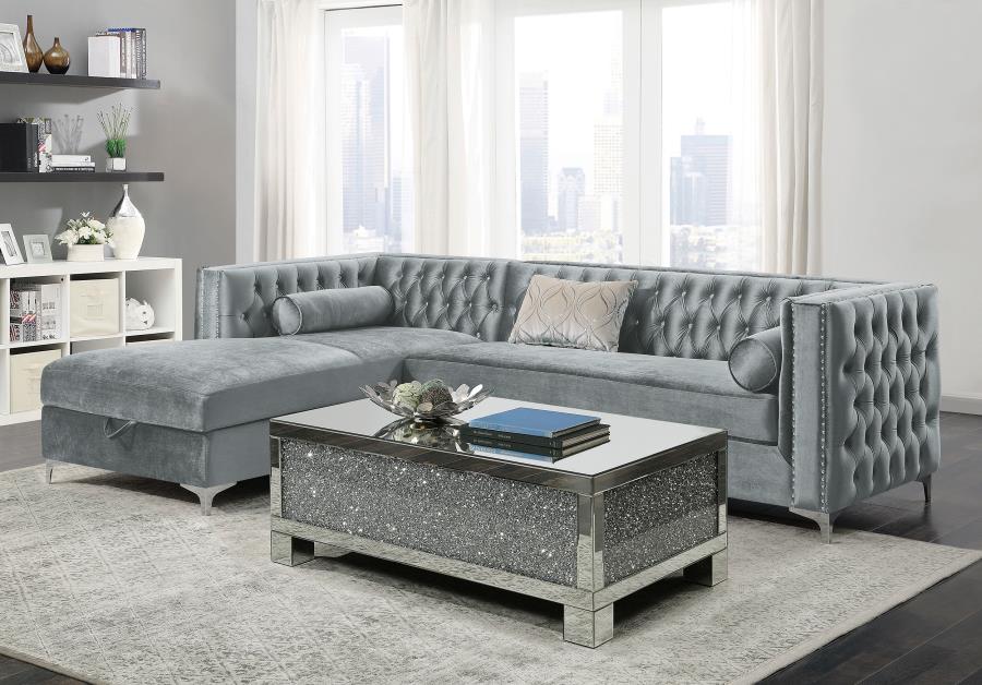 Bella Button-tufted Upholstered Sectional Silver