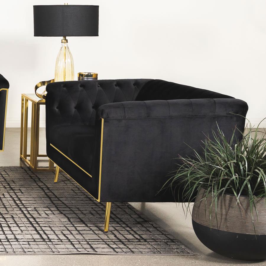 Tuxedo Arm Tufted Back Loveseat Black