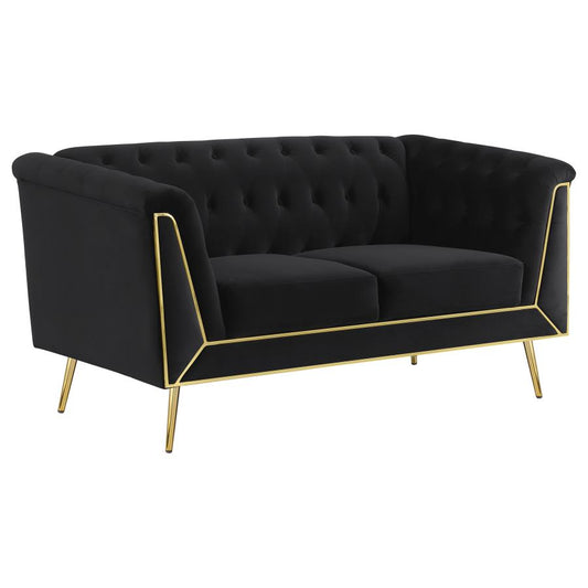 Tuxedo Arm Tufted Back Loveseat Black