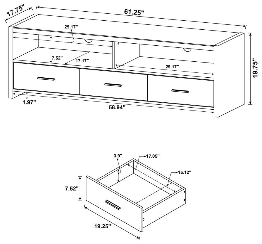 Aldo 62" 3-drawer TV Console Black Oak