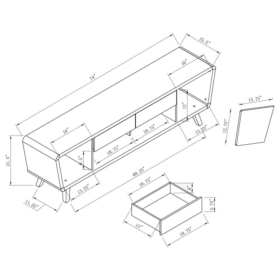 Elvin 2-drawer TV Console Dark Walnut and Glossy White