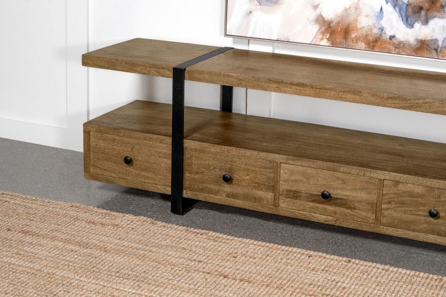 Frank 4-drawer Solid Wood 70" TV Stand Brown and Gunmetal