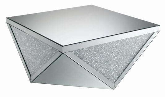 Alba Square Coffee Table with Triangle Detailing Silver and Clear Mirror