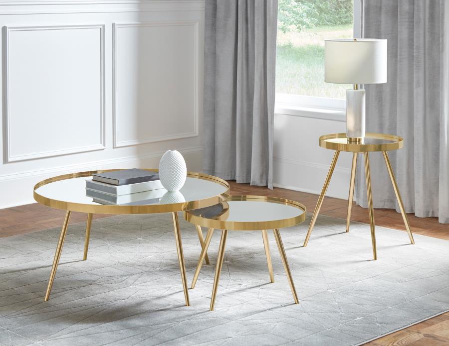 Kelly  Round Mirror Top End Table Gold