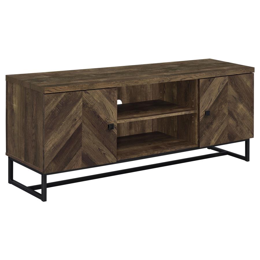 Milan 2-door TV Console with Adjustable Shelves Rustic Oak Herringbone