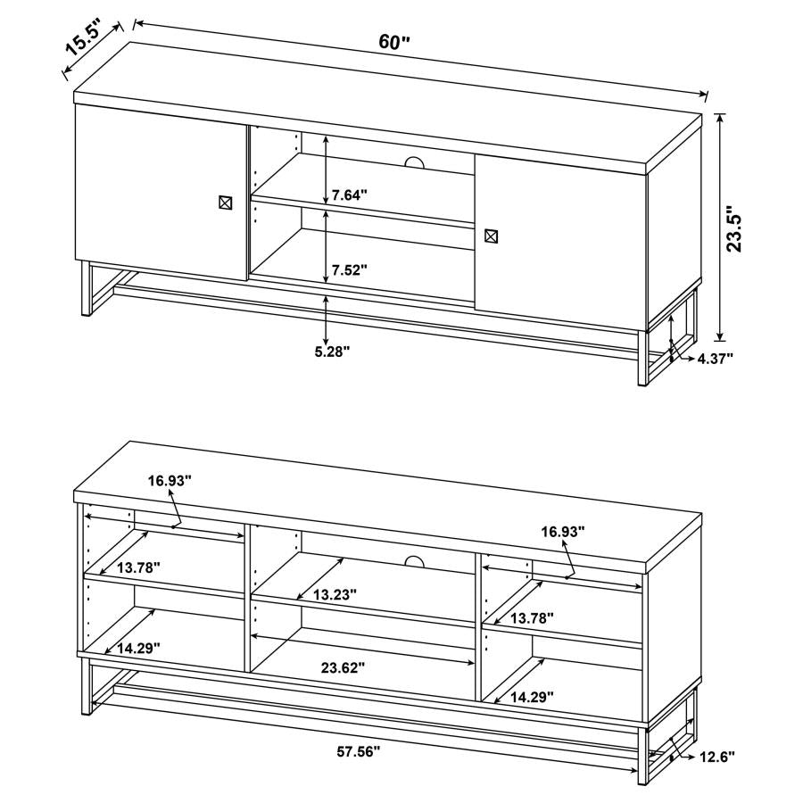 Milan 2-door TV Console with Adjustable Shelves Rustic Oak Herringbone