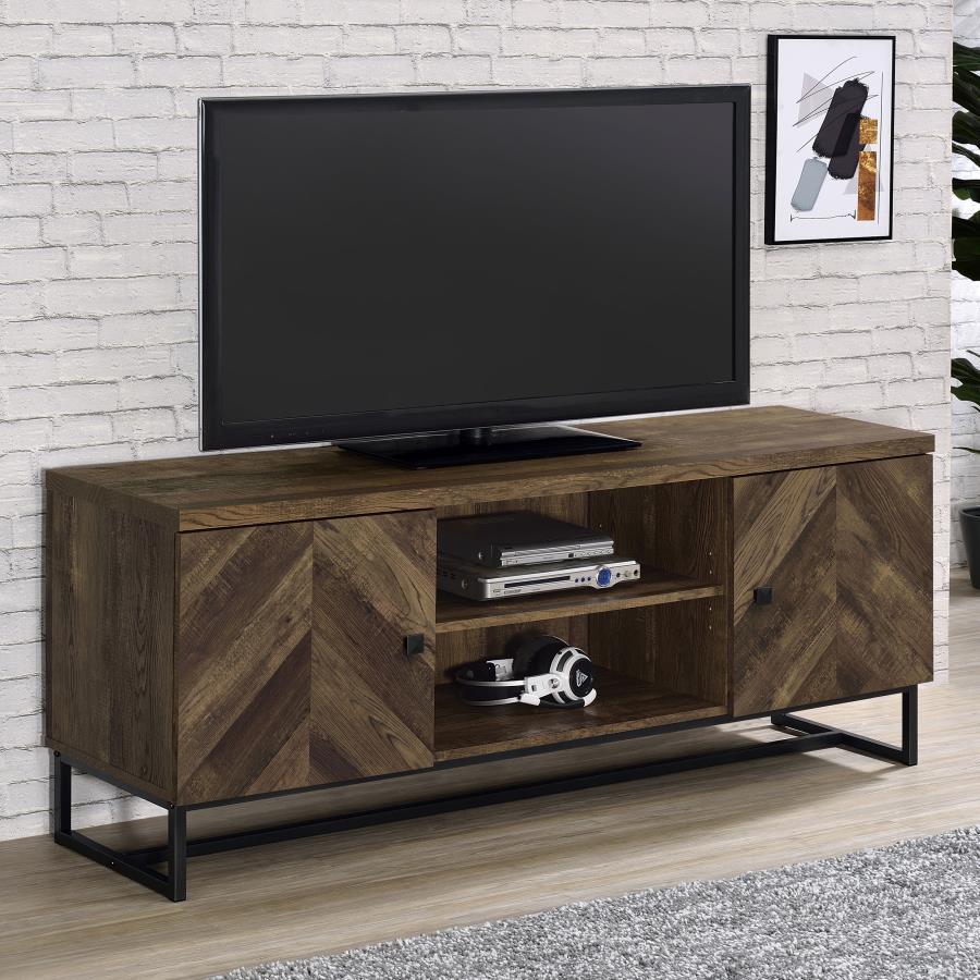 Milan 2-door TV Console with Adjustable Shelves Rustic Oak Herringbone