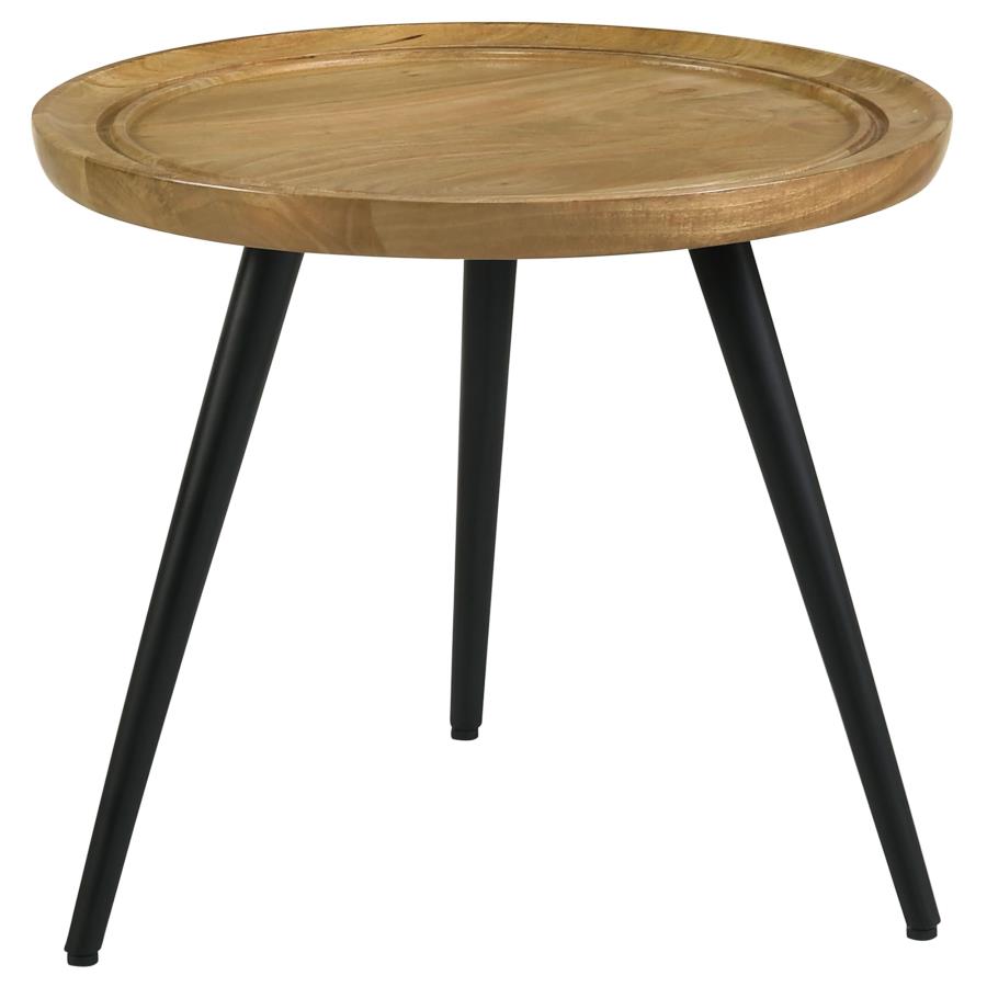 Sophia Round End Table with Trio Legs Natural and Black