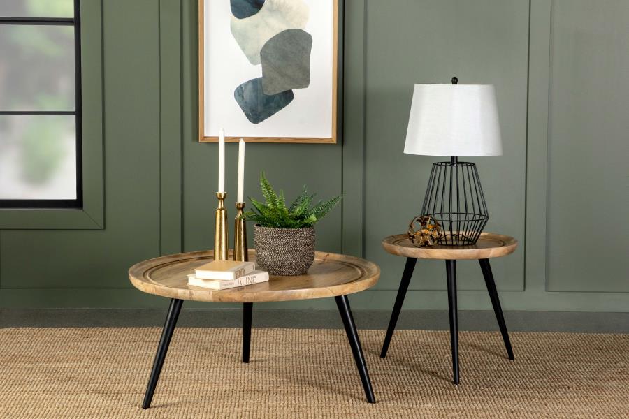 Sophia Round End Table with Trio Legs Natural and Black