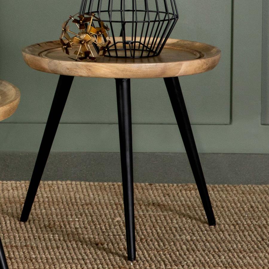 Sophia Round End Table with Trio Legs Natural and Black