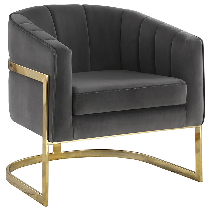 Robbie Tufted Barrel Accent Chair Dark Grey and Gold