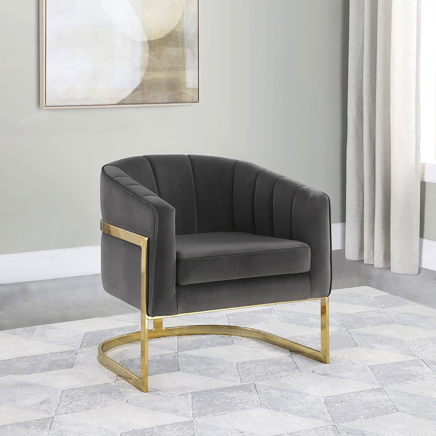 Robbie Tufted Barrel Accent Chair Dark Grey and Gold