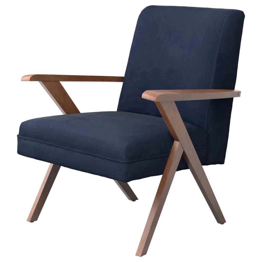 Cindy Wooden Arms Accent Chair Dark Blue and Walnut