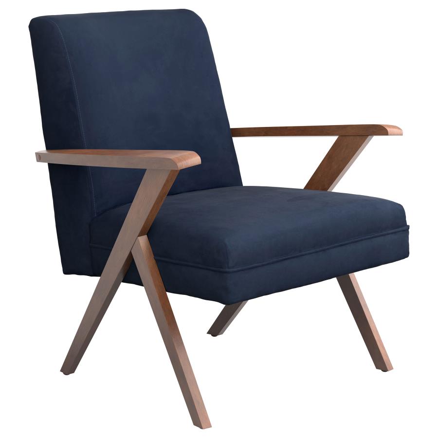 Cindy Wooden Arms Accent Chair Dark Blue and Walnut