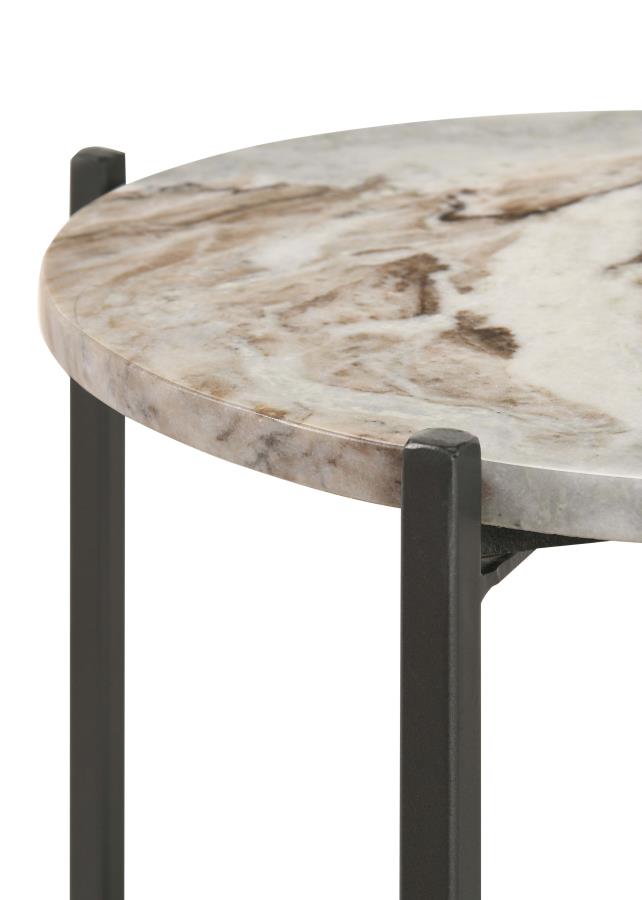 Ali Round Accent Table with Marble Top White and Gunmetal