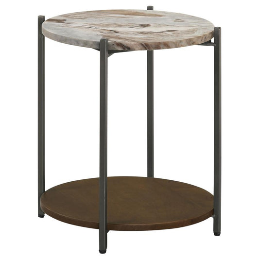 Ali Round Accent Table with Marble Top White and Gunmetal