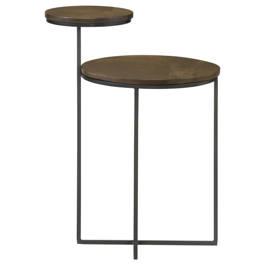 Ross Round Accent Table Natural and Gunmetal