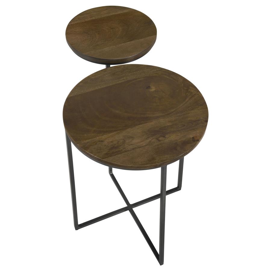 Ross Round Accent Table Natural and Gunmetal