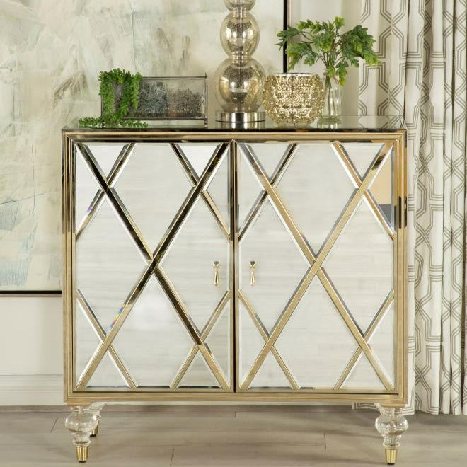 Adelle 2-door Accent Cabinet Mirror and Champagne